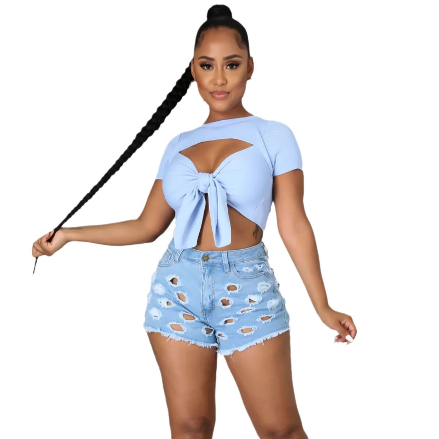 Womens Mid-rise High-elasticity High-quality Casual Shorts