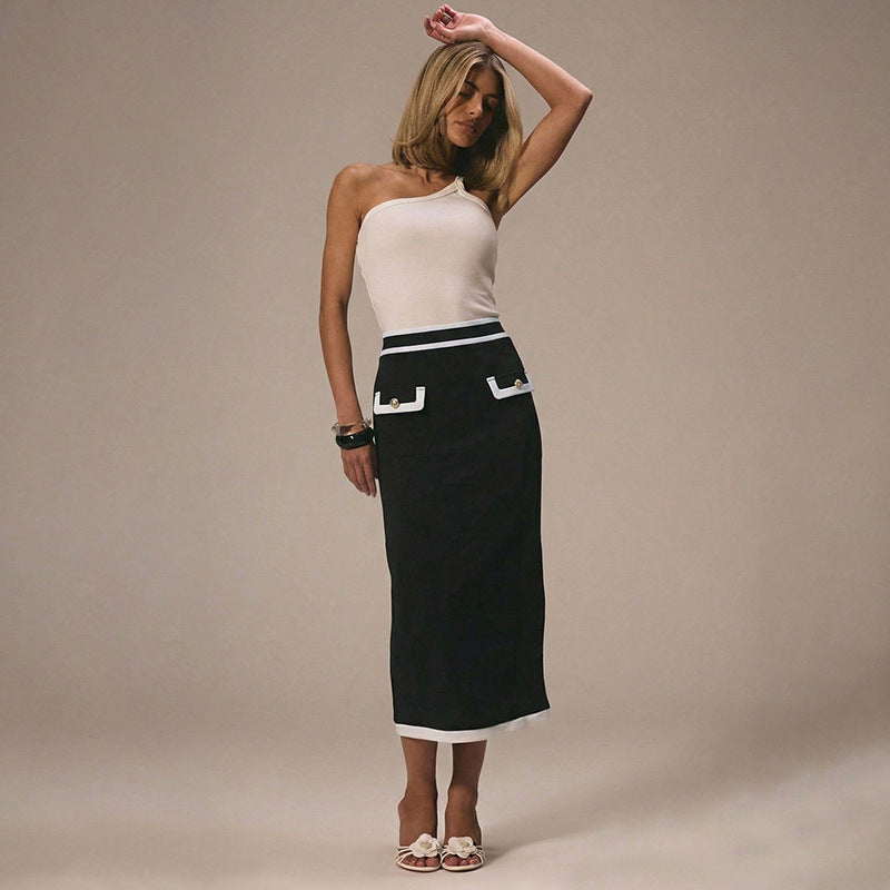 High-waisted Figure-flattering Color-block Pencil Skirt