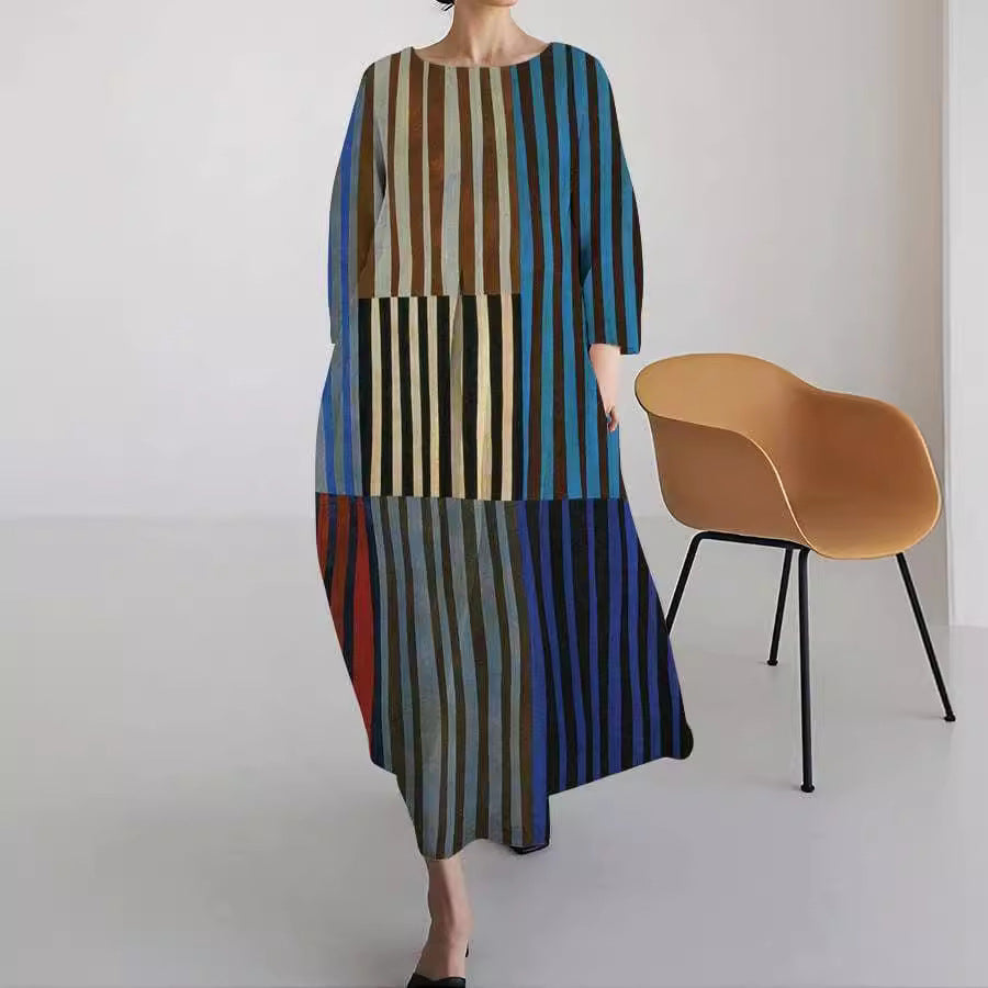 Loose-fitting Geometric Retro Maxi Skirt