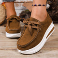 European And American-style Thick-soled Loafers With Front Laces And A Wedge Heelcasual Single-layer Shoes