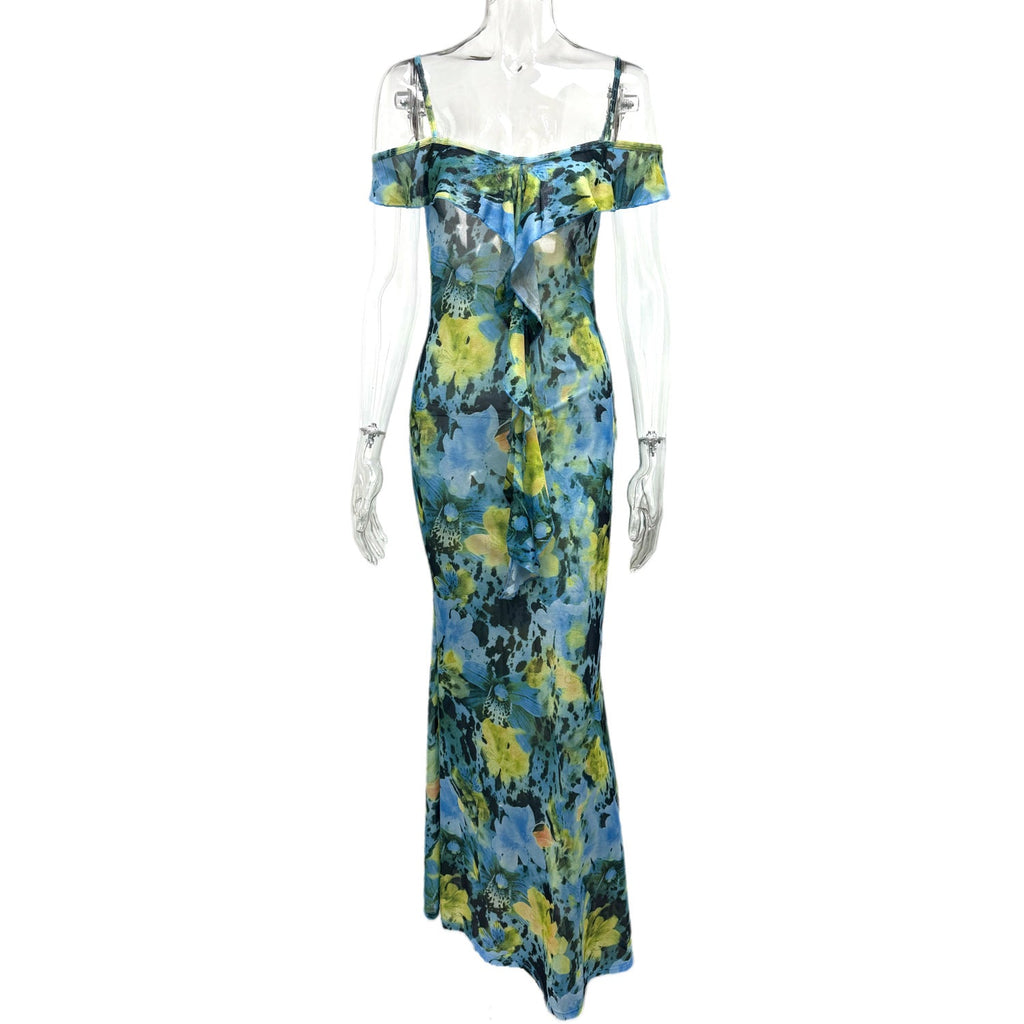 New Off-shoulder Printed Maxi Slip Dress For Women