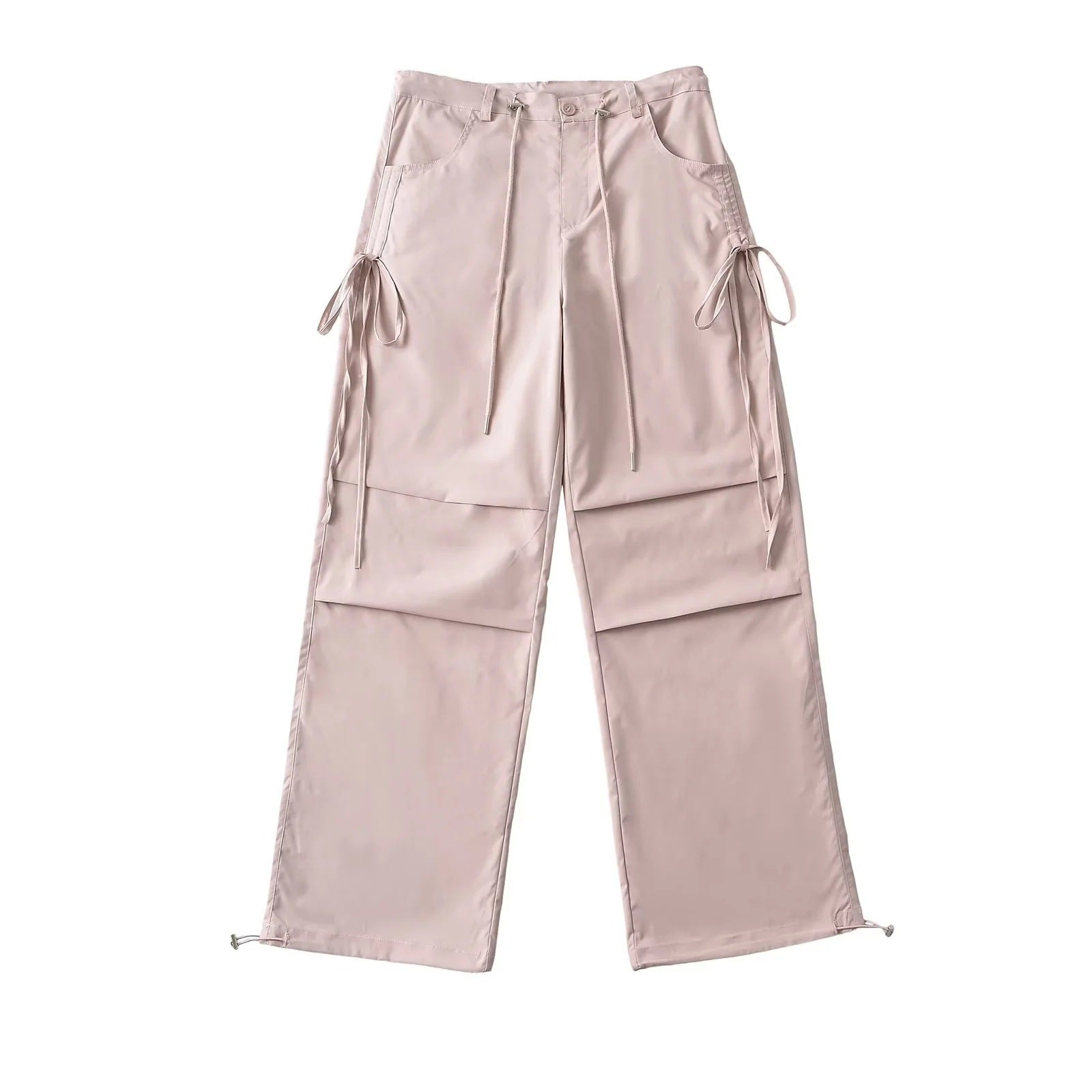 Lace-up Loose-fit Slimming Straight-leg Wide-leg Casual Pants