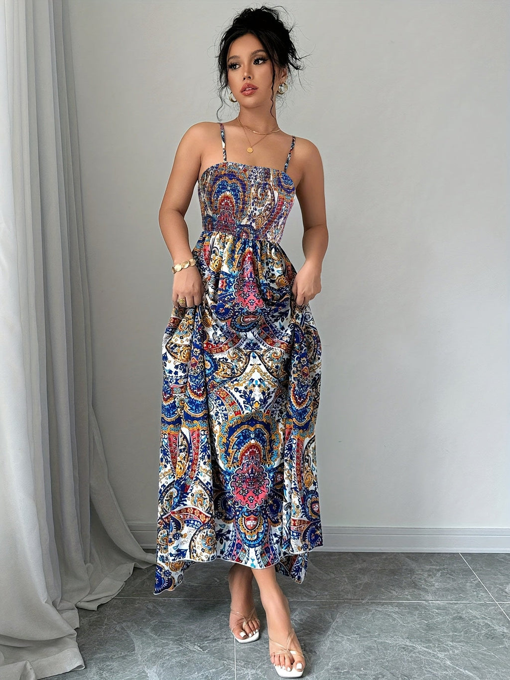 Mid Length Womens Printed Slip Dress
