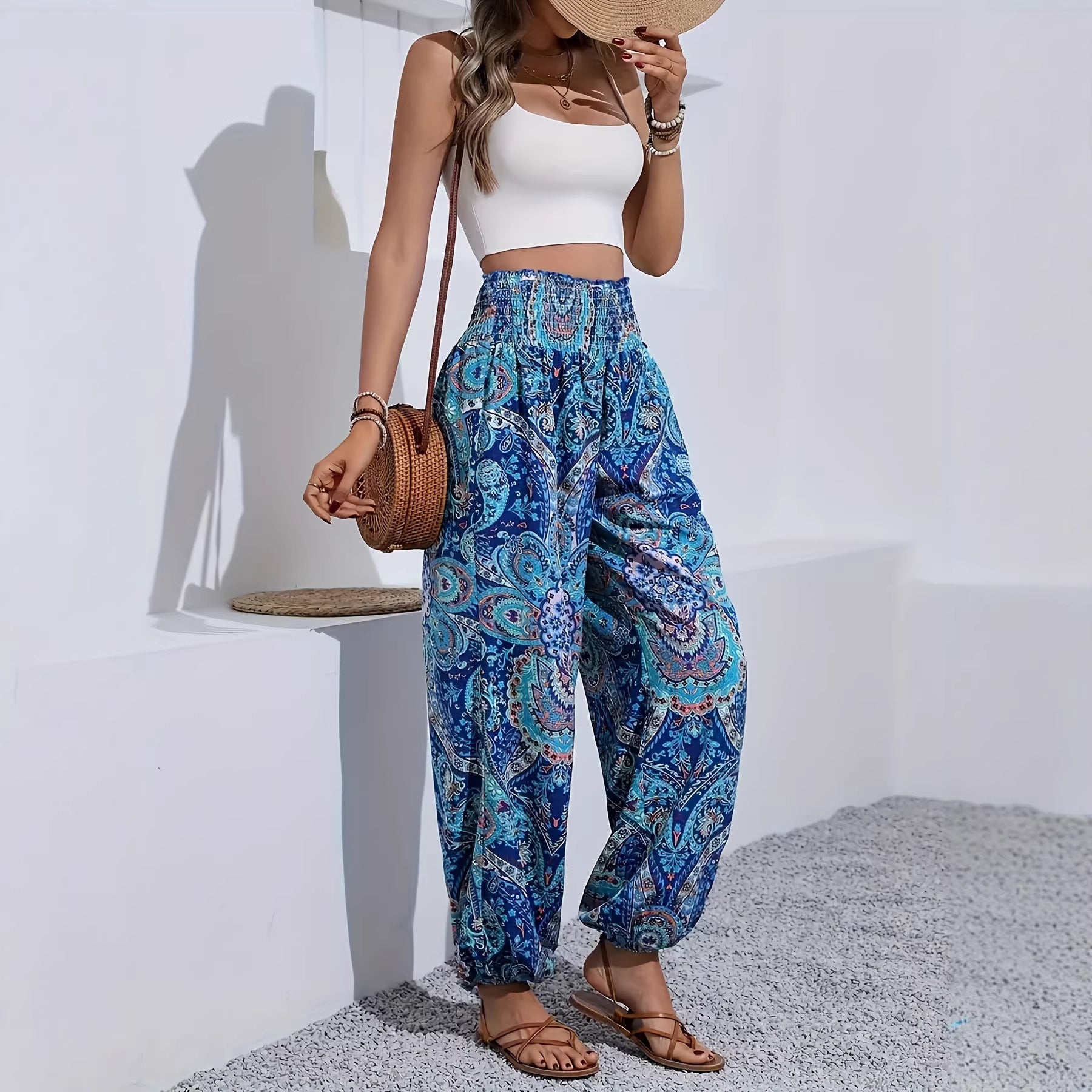 American-style Leopard-print Wide-leg Pants Relaxed