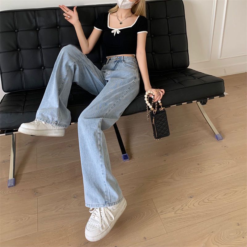 High Waisted Straight Leg Floor Length Pants