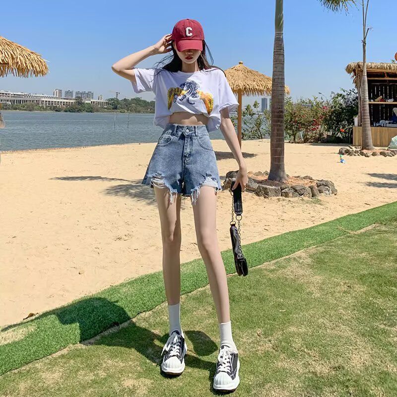 Womens Summer Ripped Denim Shorts