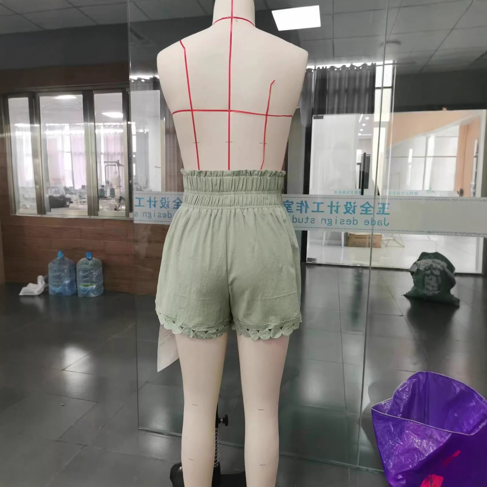 Lace-trimmed, Casual, Loose-fitting High-waist Ruched Drawstring Shorts For The Beach