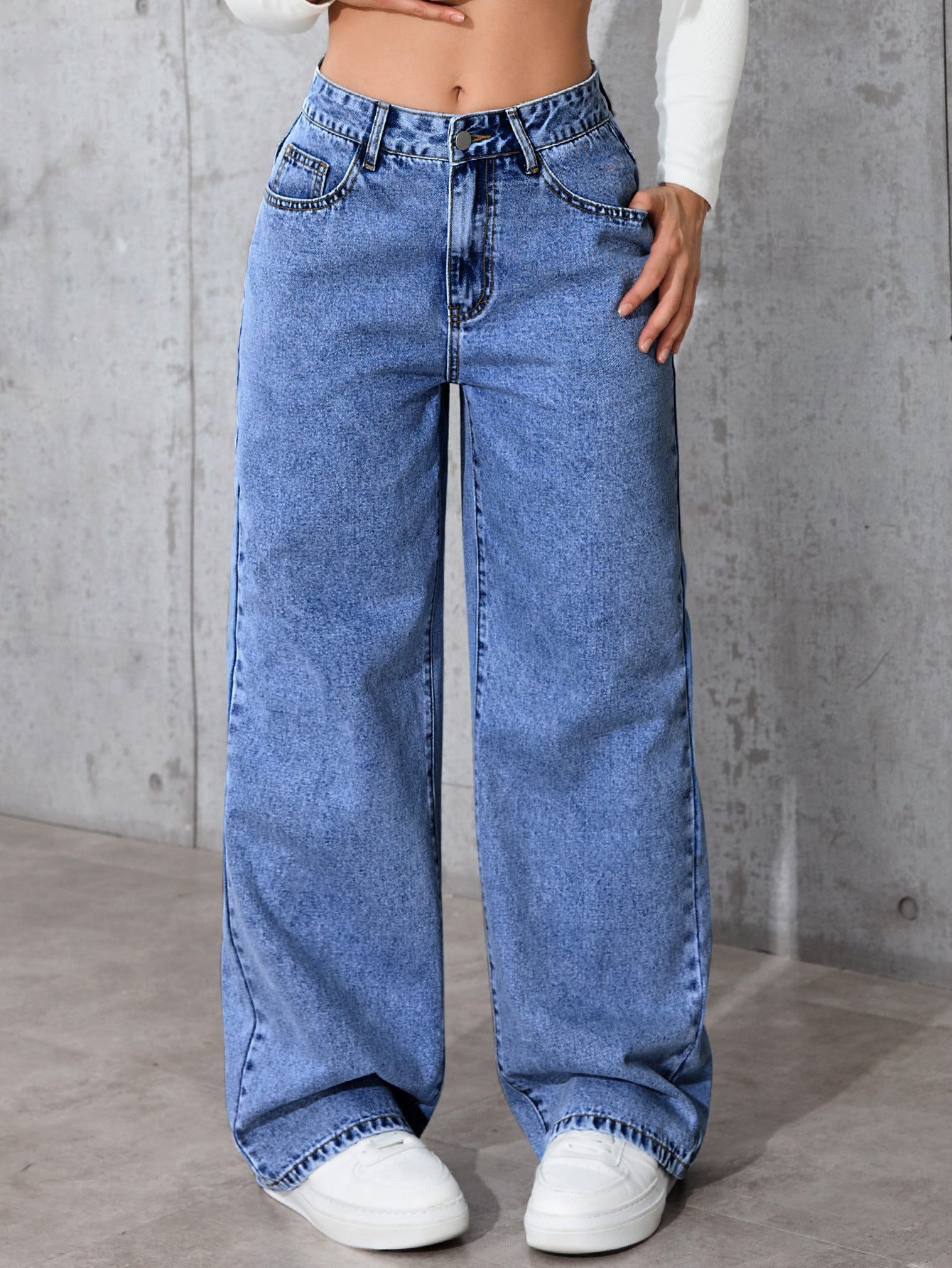 Womens High-waisted Straight-leg, Loose-fitting Casual Pants