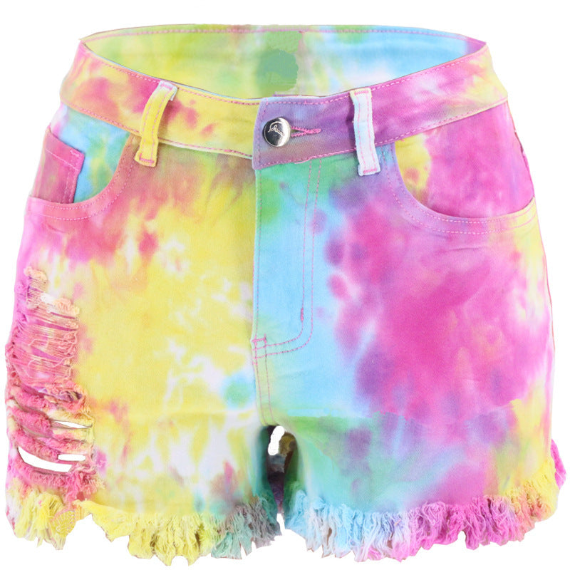 Ripped Dyed High-Waisted High-Stretch Womens Denim Shorts