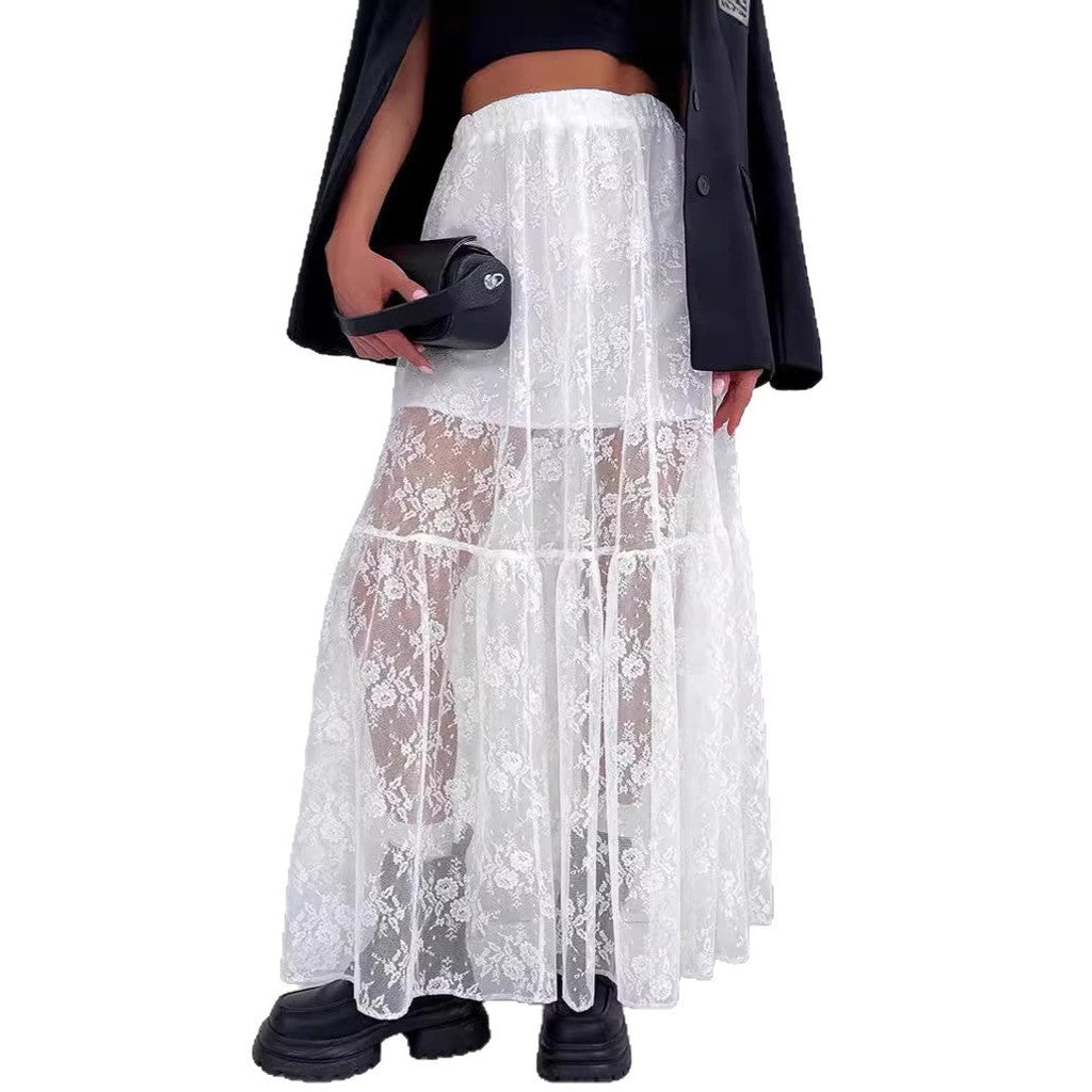 Sheer Polyester Lace A-Line Commuter Skirt