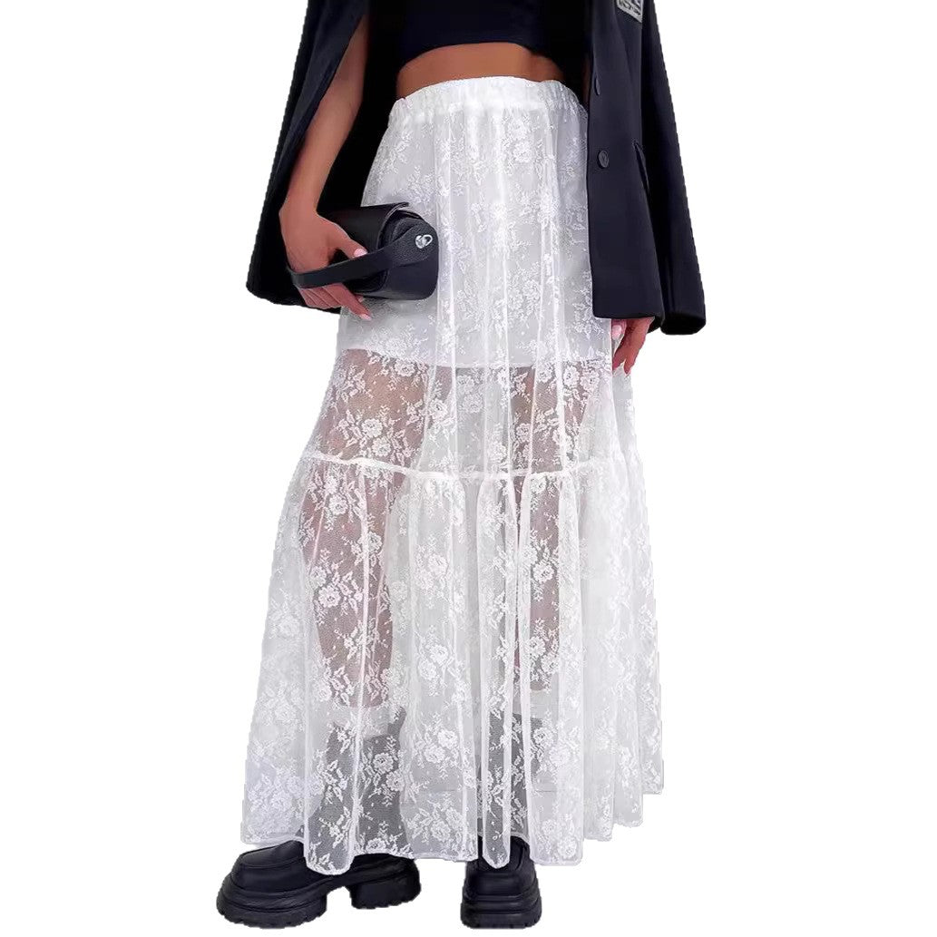 Sheer Polyester Lace A-Line Commuter Skirt