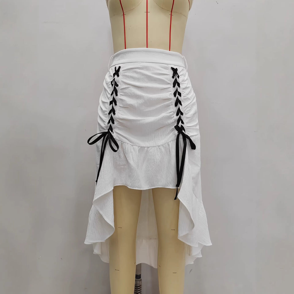 Retro Color-Block Webbing Patchwork Skirt Womens New Niche Design High-Street A-Line