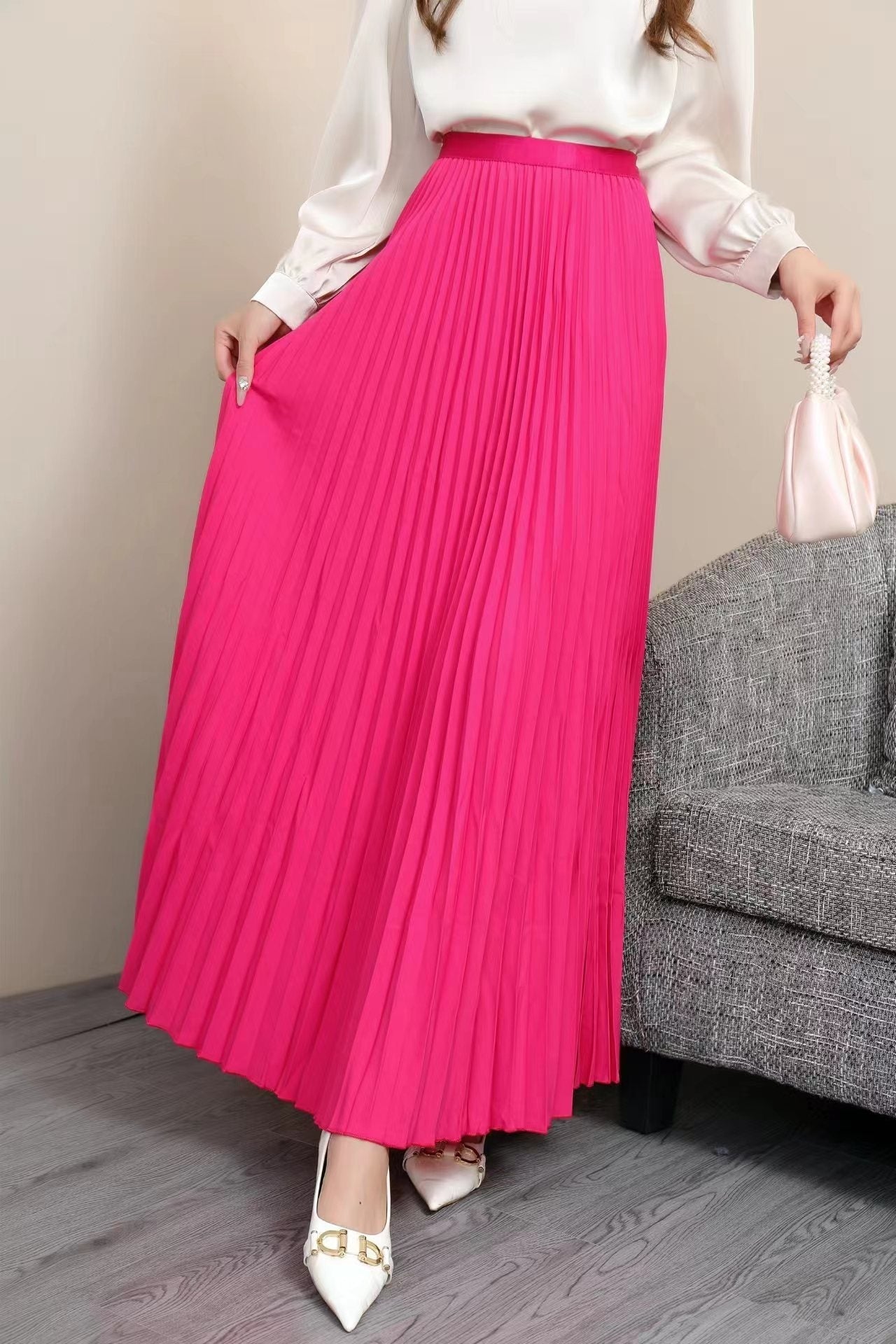 Womens Pleated Maxi Skirt Early Spring New Arrival