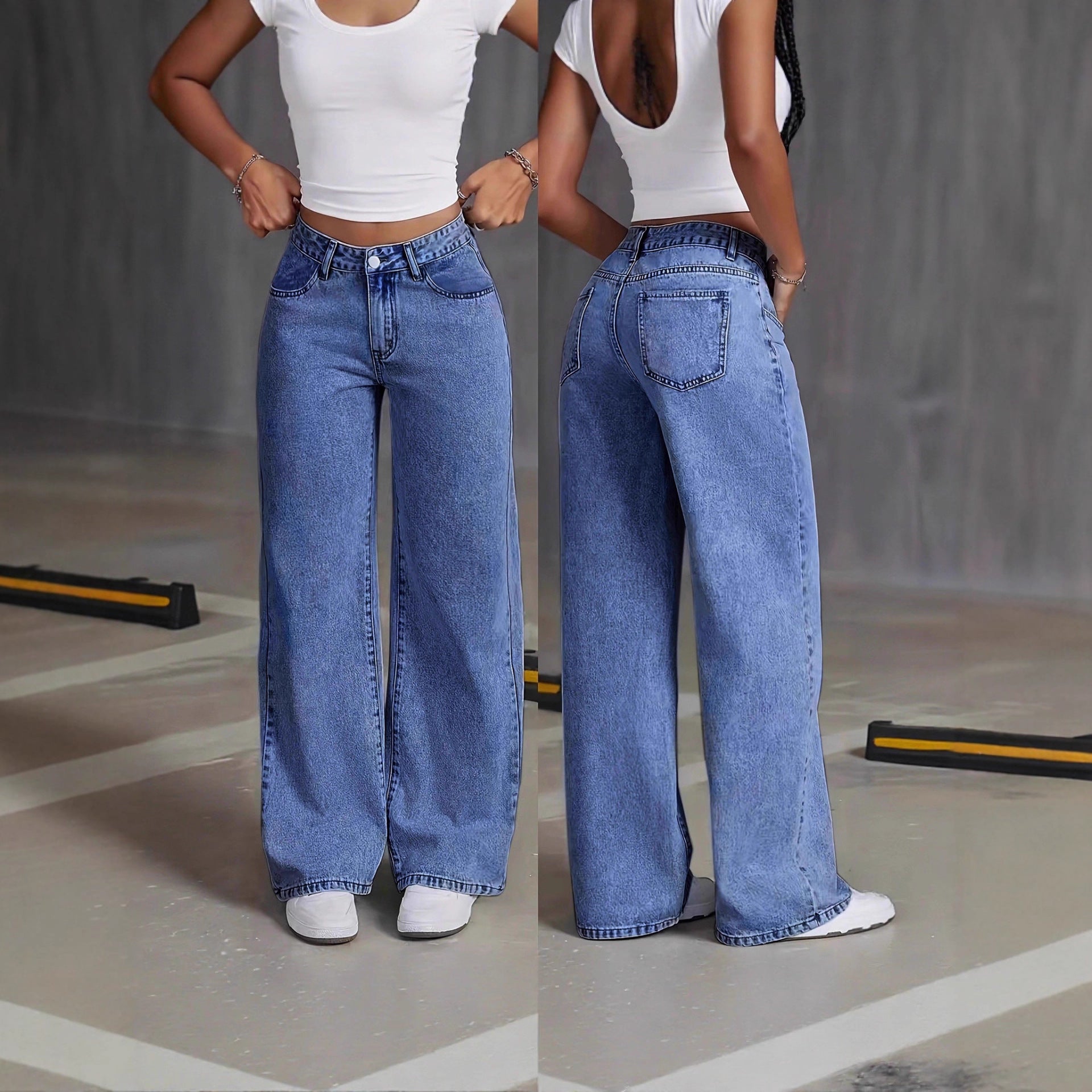 Womens High-waisted Straight-leg, Loose-fitting Casual Pants
