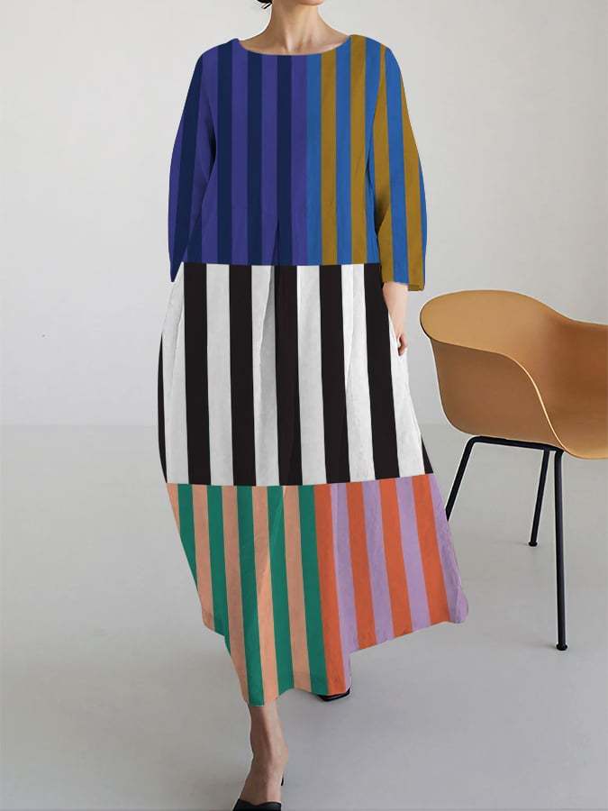 Loose-fitting Geometric Retro Maxi Skirt