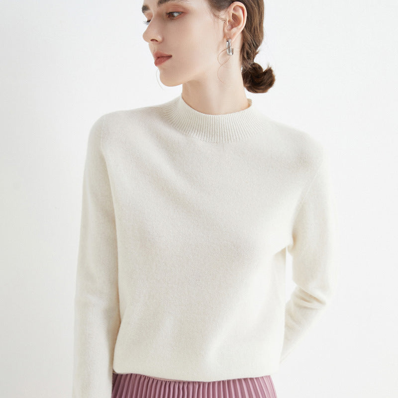 Half High Collar Pure Wool Women's Long Sleeved Knitted Base Sweater