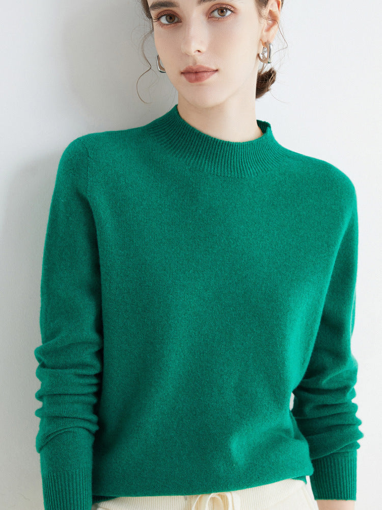Half High Collar Pure Wool Women's Long Sleeved Knitted Base Sweater