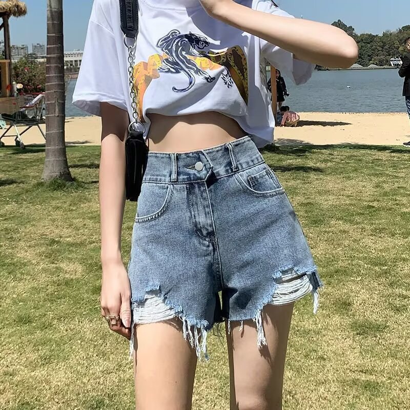 Womens Summer Ripped Denim Shorts
