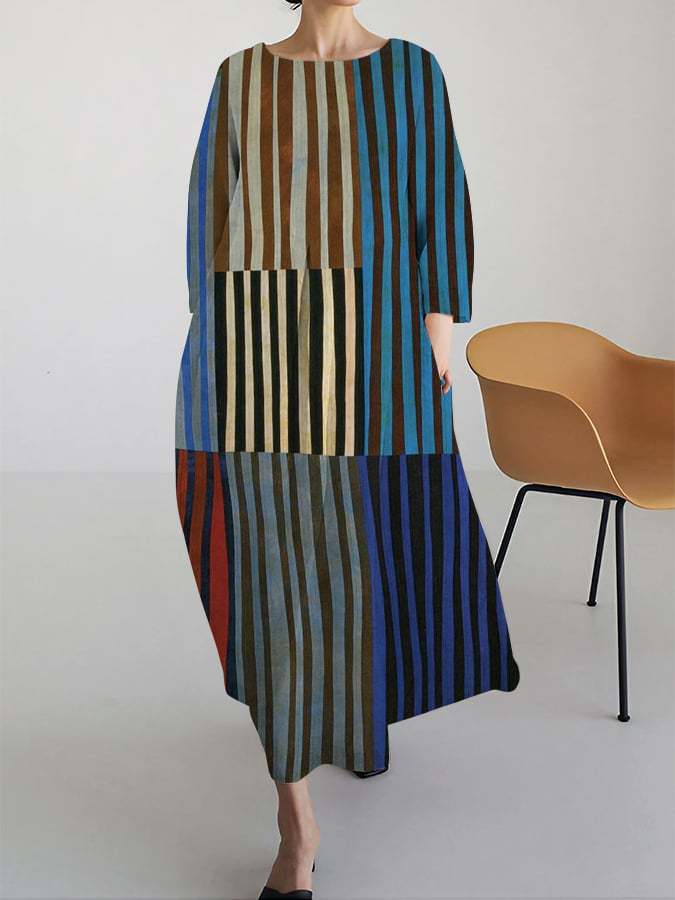 Loose-fitting Geometric Retro Maxi Skirt