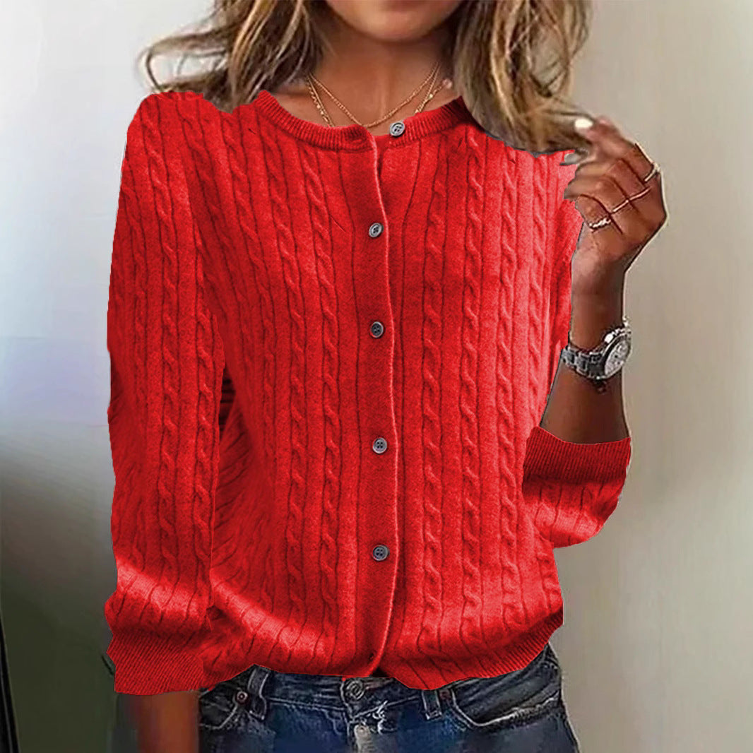 Womens Andi Fleece Crew-Neck Knitted Linen-Flower Cardigan Sweater