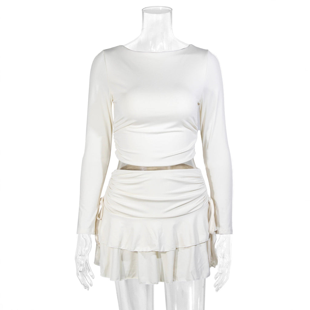 Slimming Ruched Bodycon Skirt And Long-Sleeve Top Two-Piece Set For Women