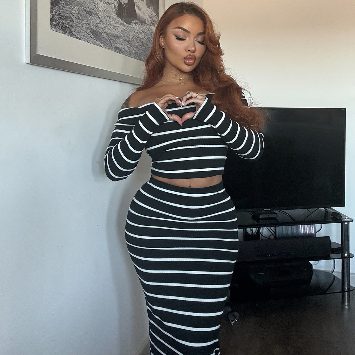 Womens Slim-fit Bodycon Skirt And Top Set