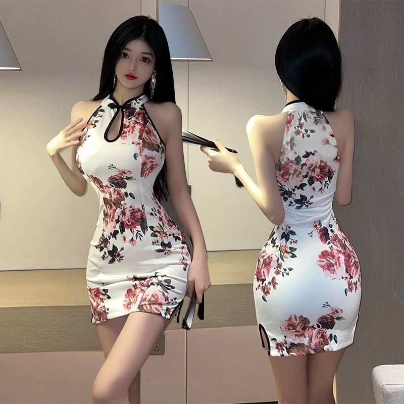 Feminine Printed Bodycon Sheath Cheongsam