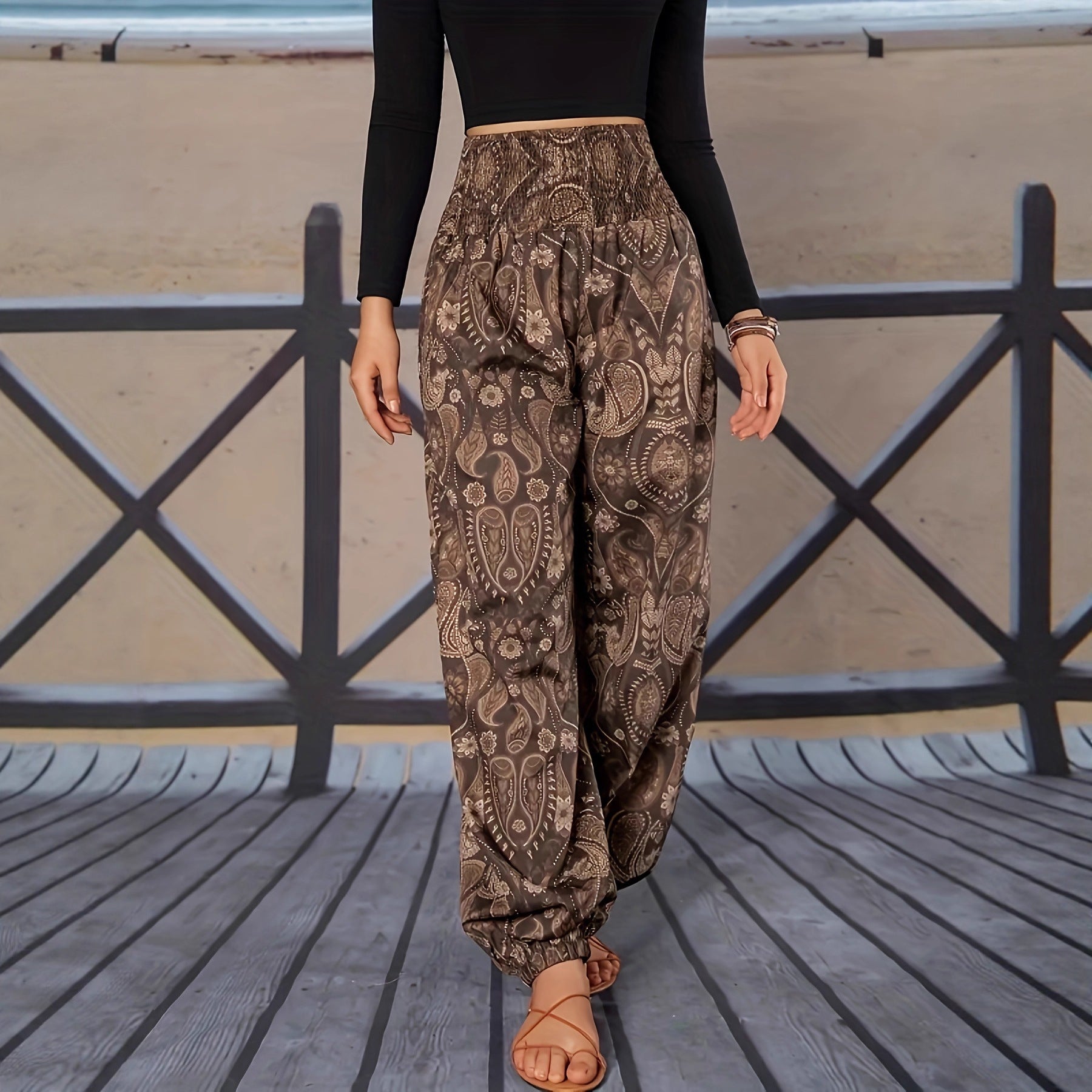 American-style Leopard-print Wide-leg Pants Relaxed