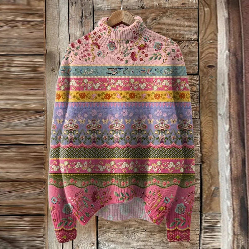 Womens Loose-fitting Semi-high-neck 3D Digital-print Polyester Top For Breathability