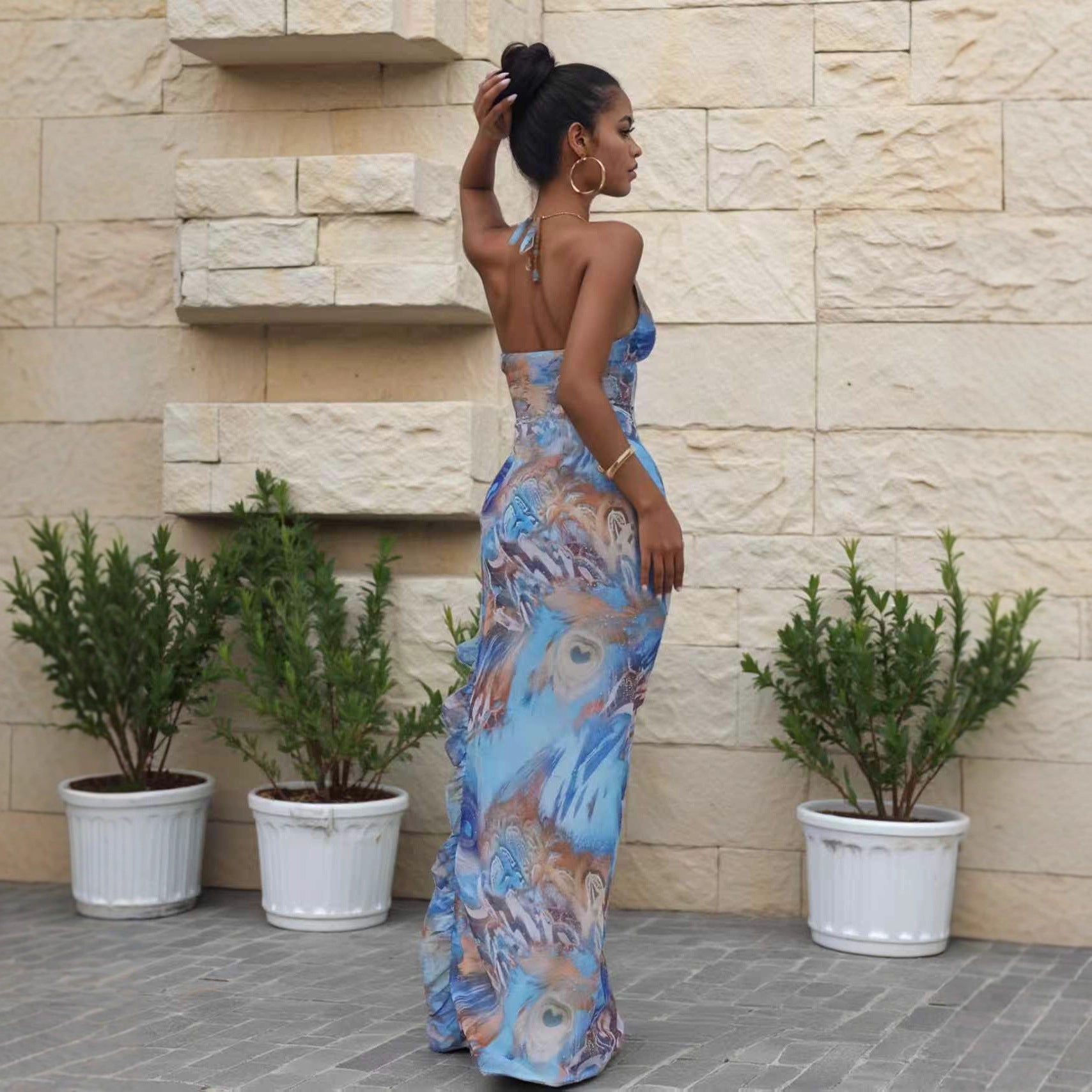 Womens Sexy Sassy Halterneck Sleeveless Printed Dress