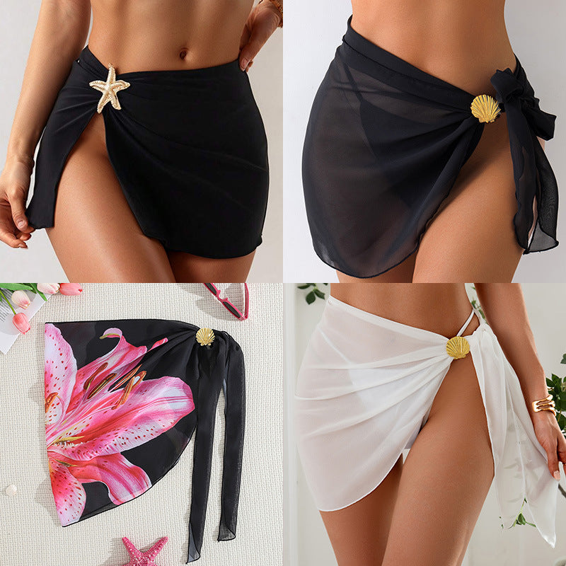 Swimsuit Cover-up Metal Shell Accessories  Beach Wrap Skirt