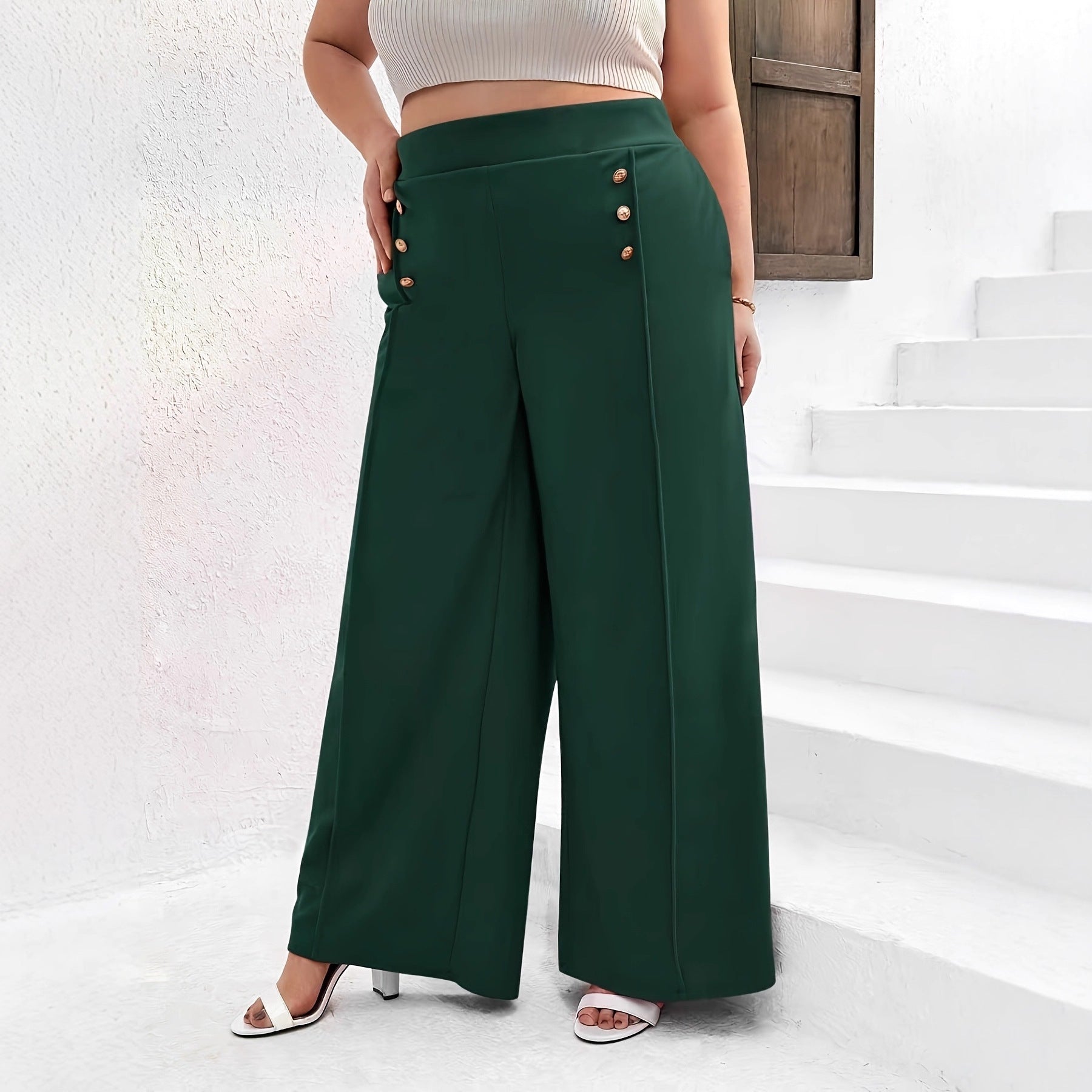 Green Draping Design Featuring Button Details And Pockets
