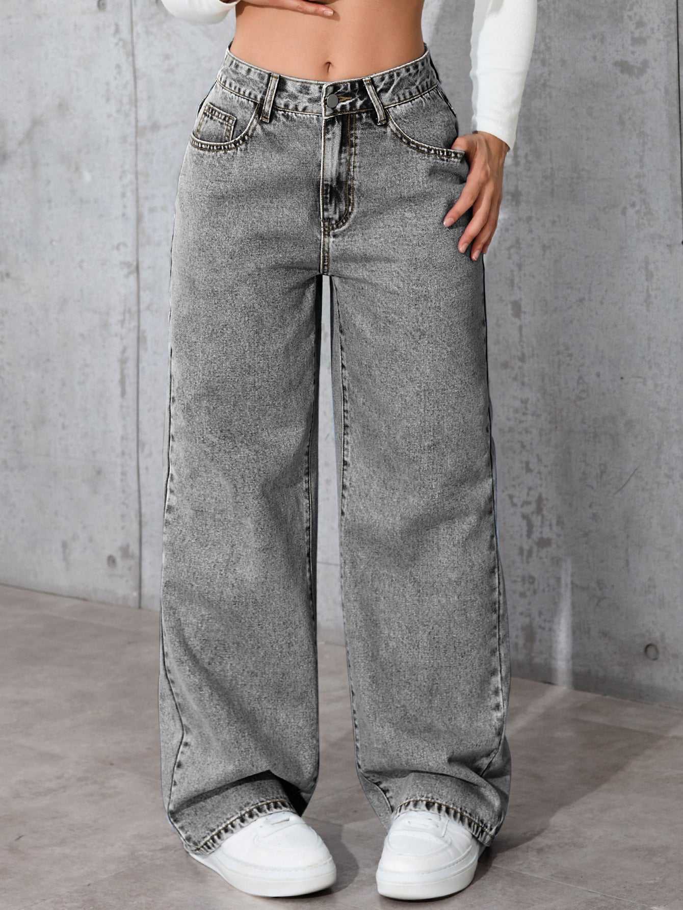 Womens High-waisted Straight-leg, Loose-fitting Casual Pants