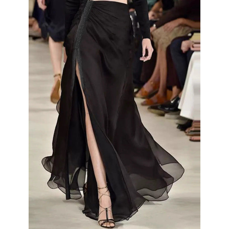 New Summer Design Stylish, Layered Long Skirt With A Slit