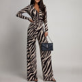 Zebra-Print V-Neck Long-Sleeve Jumpsuit European And American Fashion Style