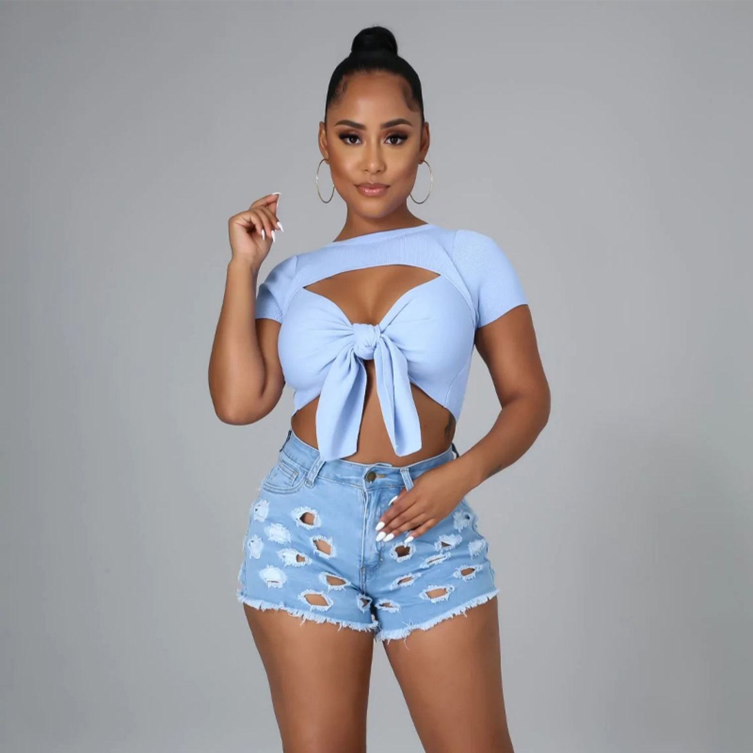 Womens Mid-rise High-elasticity High-quality Casual Shorts