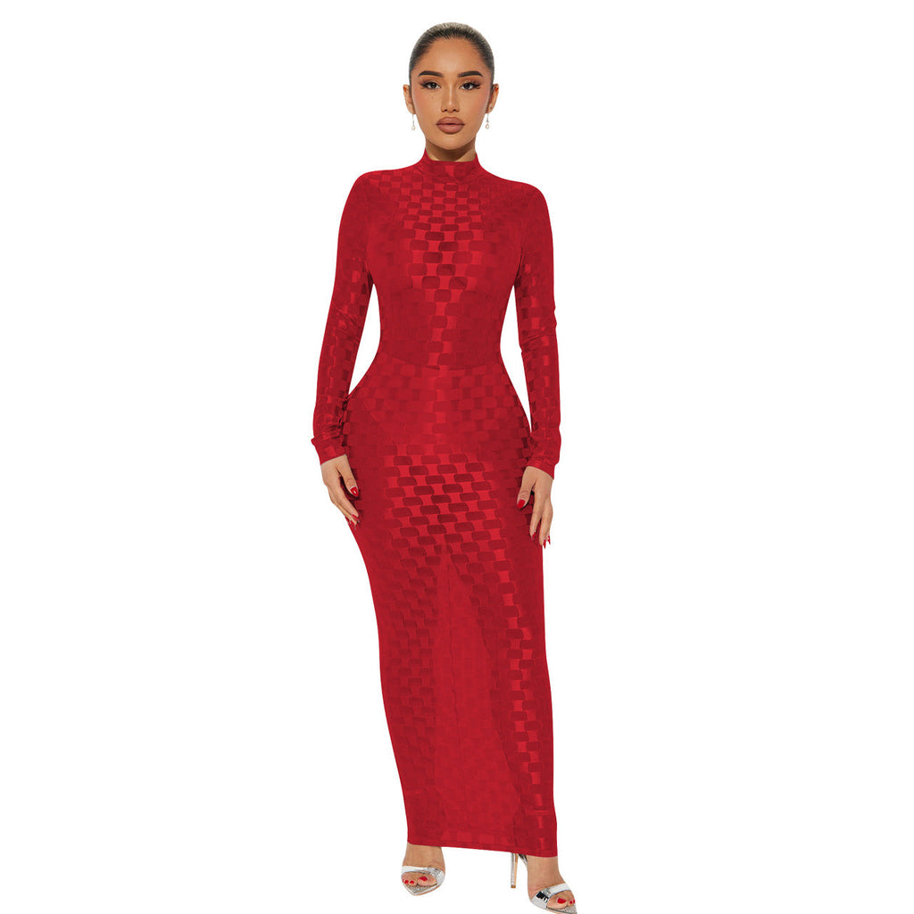 Fashionable Mesh Plaid Dress For Women