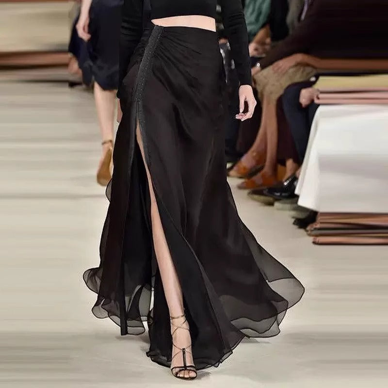 New Summer Design Stylish, Layered Long Skirt With A Slit