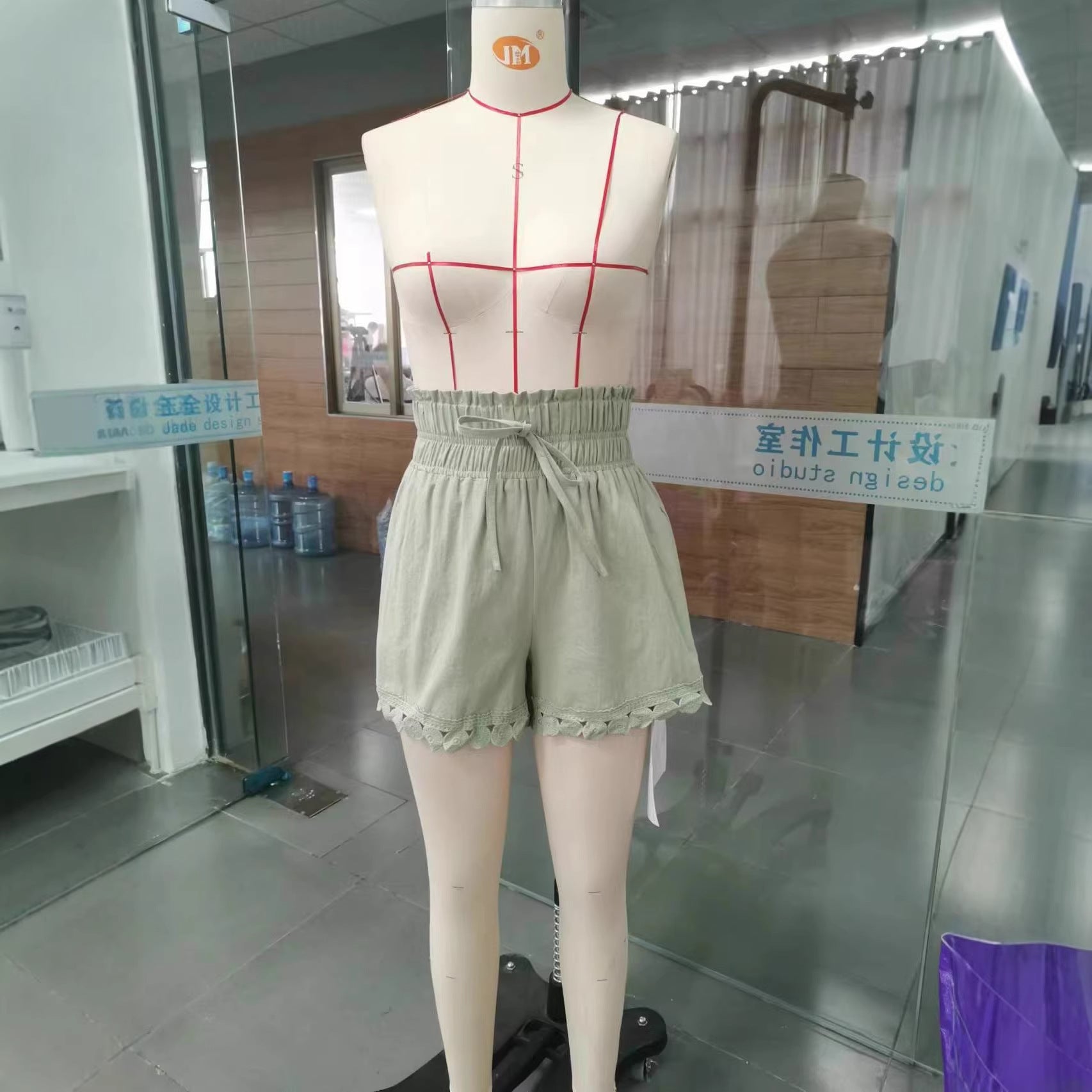 Lace-trimmed, Casual, Loose-fitting High-waist Ruched Drawstring Shorts For The Beach