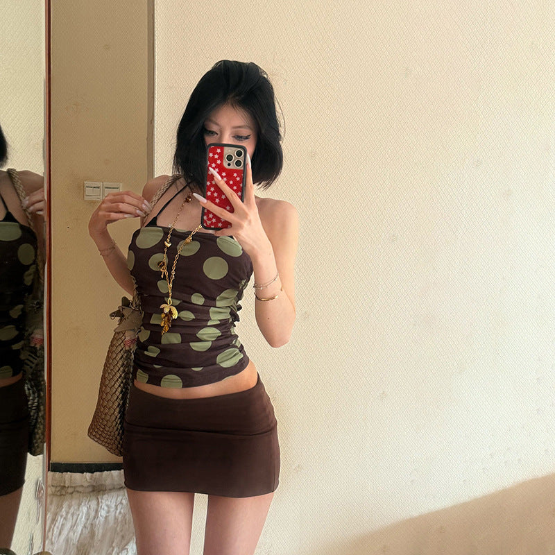 Womens Solid-Color Slim-Fit Tube Top And Fashionable Low-Waist Bodycon Skirt