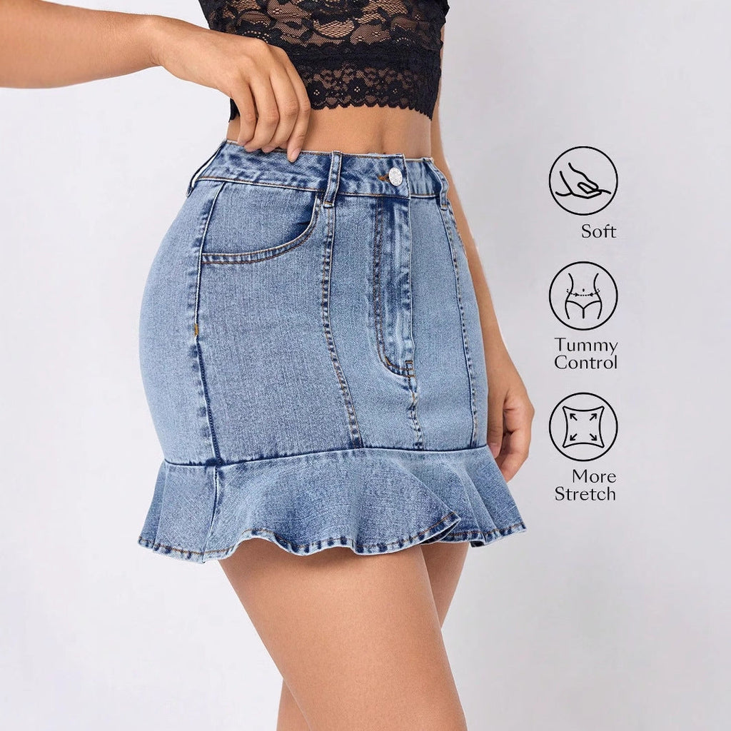 Womens High-waisted Ruffled Midi Skirt