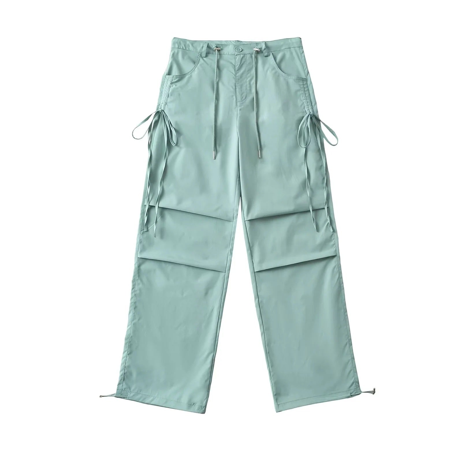 Lace-up Loose-fit Slimming Straight-leg Wide-leg Casual Pants