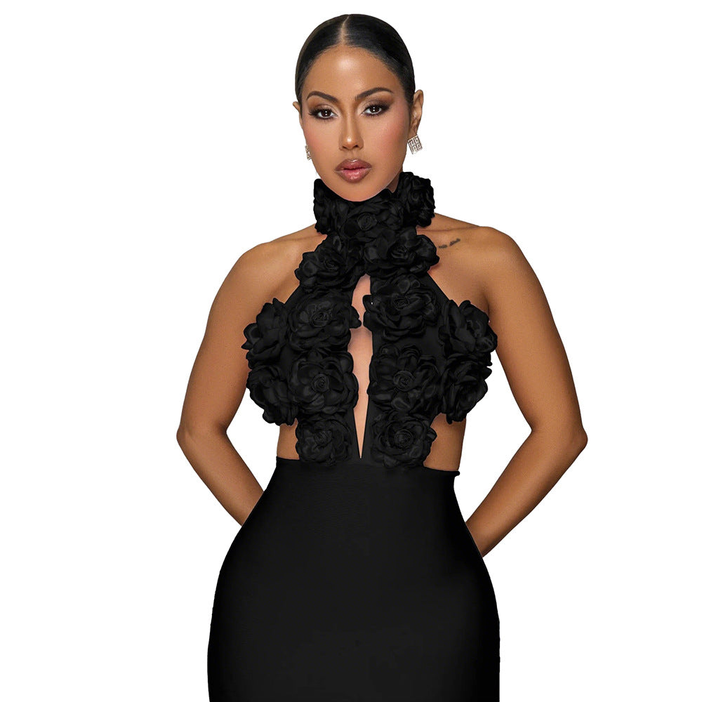 Dress Sexy Halter Large Flower Evening Dress Dress Women