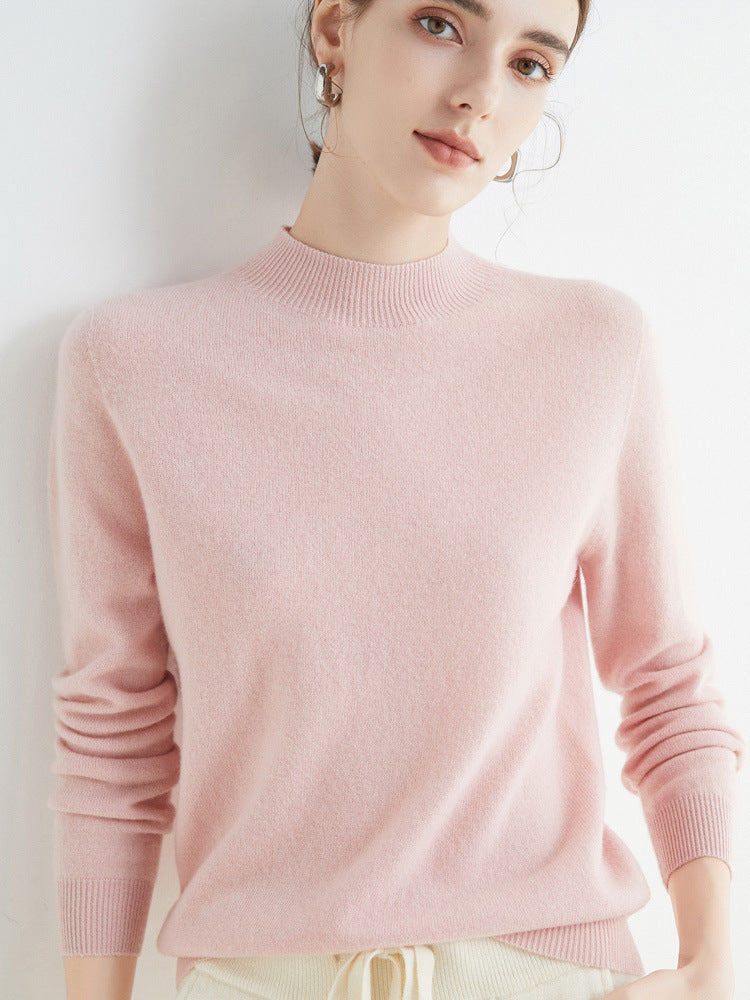 Half High Collar Pure Wool Women's Long Sleeved Knitted Base Sweater