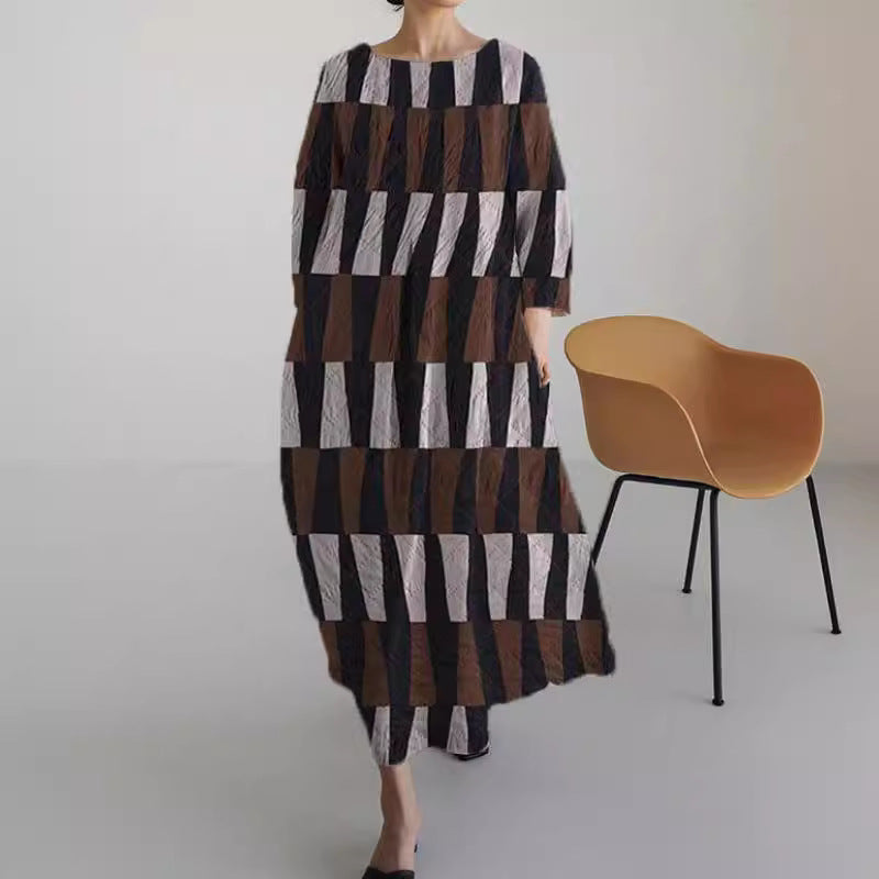 Loose-fitting Geometric Retro Maxi Skirt