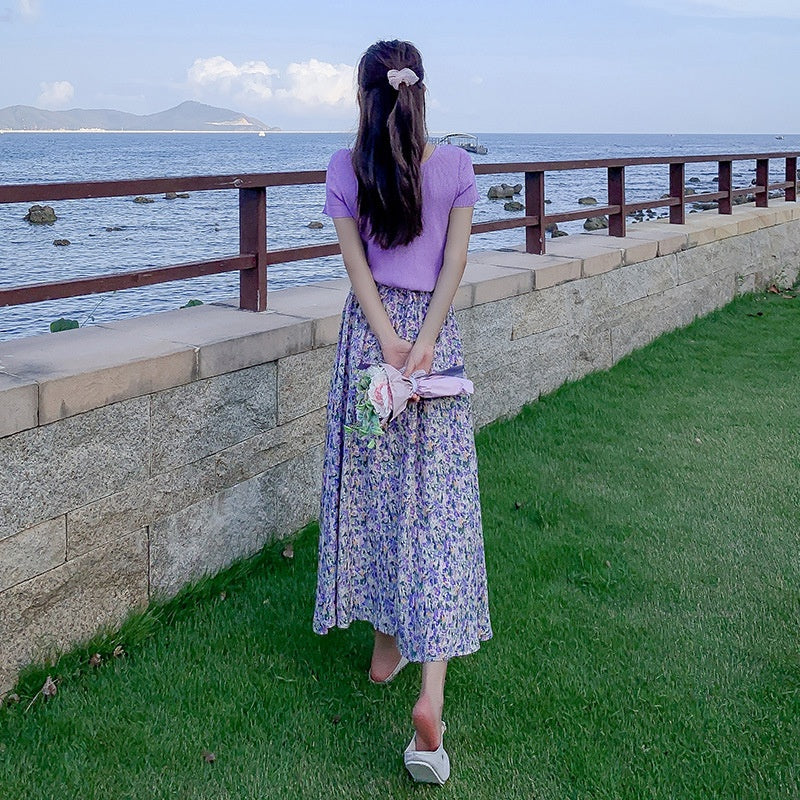 Stylish And Minimalist Floral Print Skirt For Women