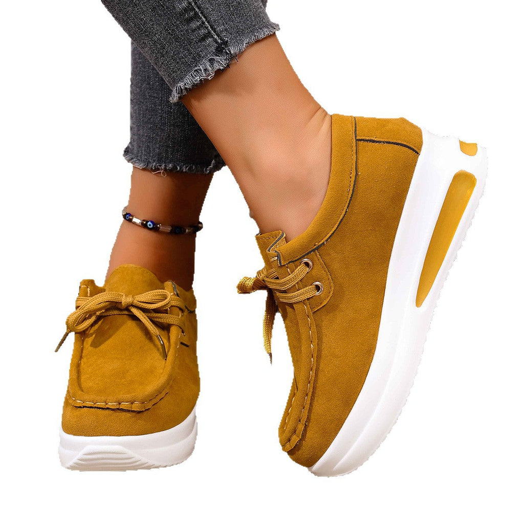 European And American-style Thick-soled Loafers With Front Laces And A Wedge Heelcasual Single-layer Shoes