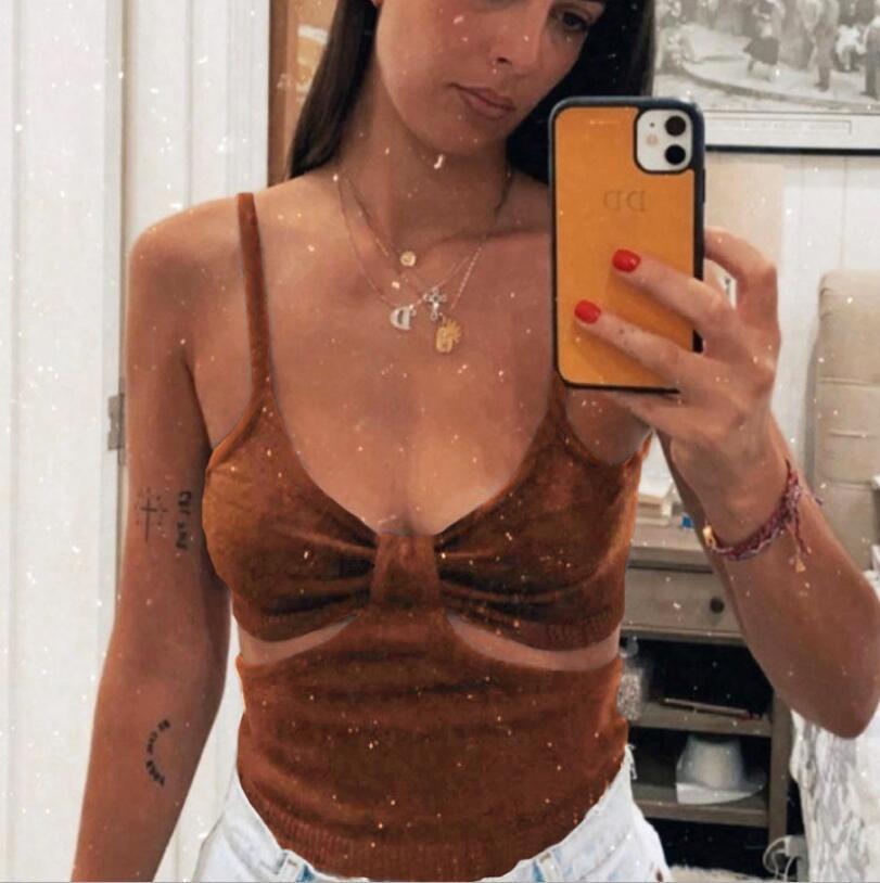 Short Crop-top Spaghetti-strap Backless Sexy Cutout Slim-fit Tank Top