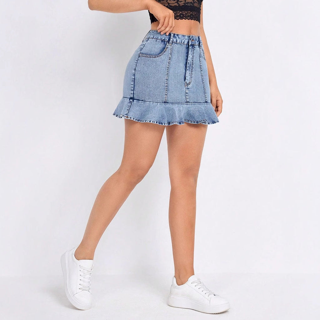 Womens High-waisted Ruffled Midi Skirt