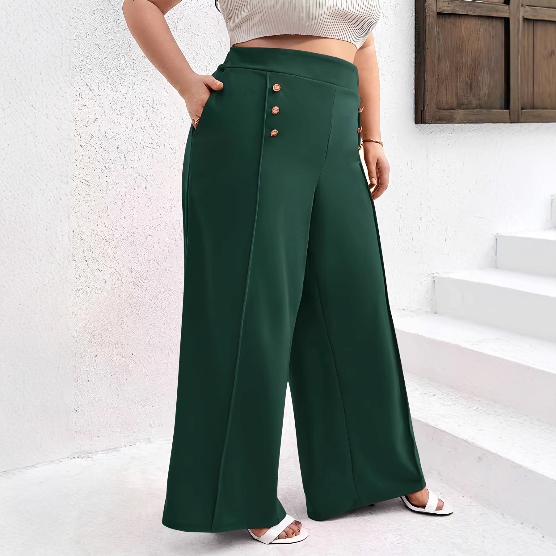 Green Draping Design Featuring Button Details And Pockets